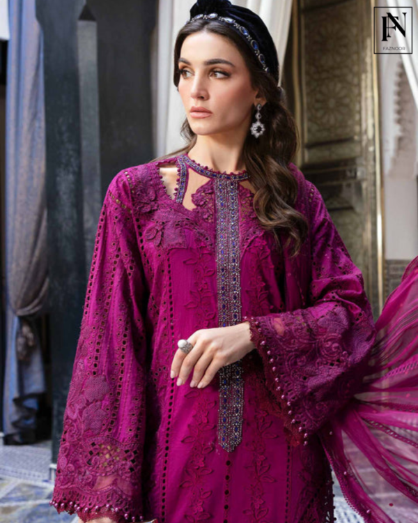 3 Piece Unstitched Embroidered Lawn Suit | D-2502-B - Image 4