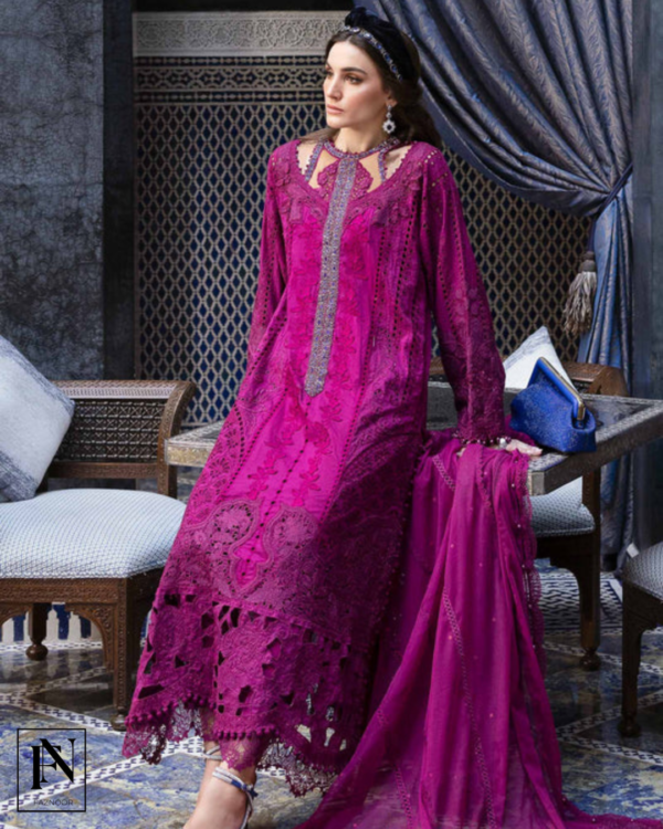 3 Piece Unstitched Embroidered Lawn Suit | D-2502-B - Image 6