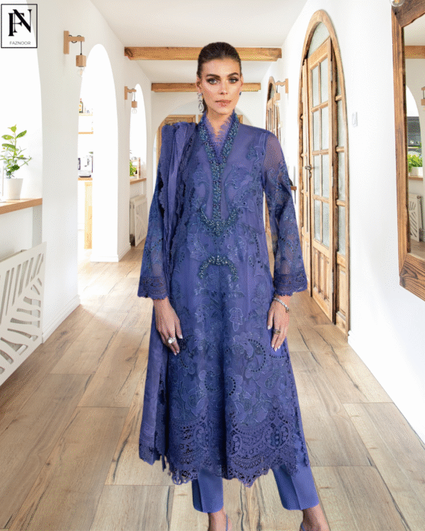 3 Piece Unstitched Embroidered Organza Suit | D-2506-B - Image 2