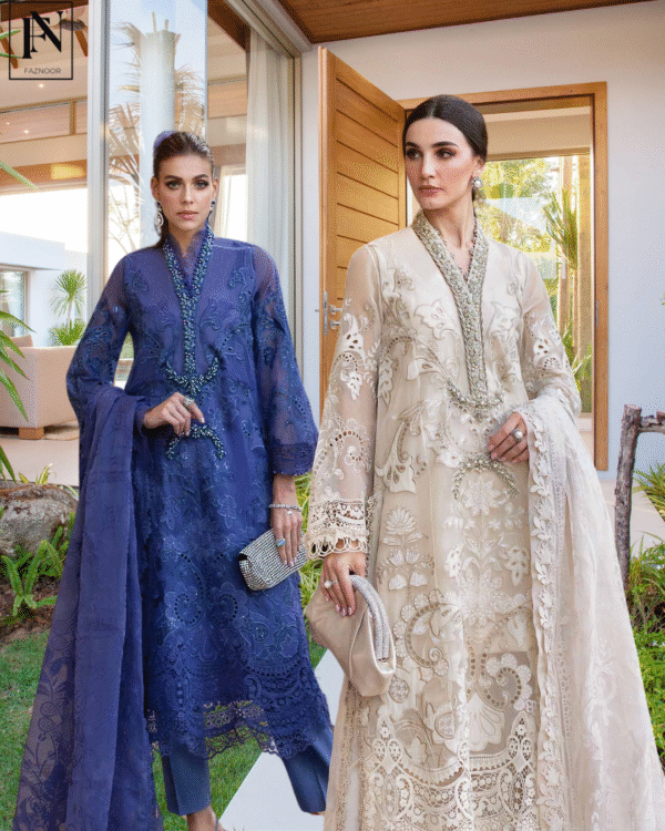 3 Piece Unstitched Embroidered Organza Suit | D-2506-B - Image 3