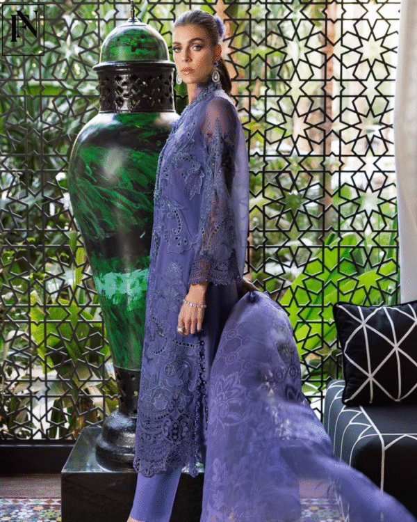 3 Piece Unstitched Embroidered Organza Suit | D-2506-B - Image 4