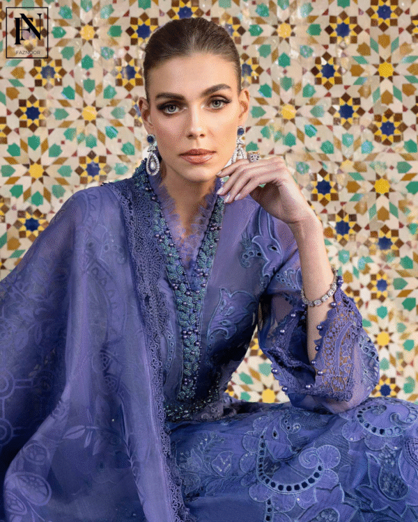 3 Piece Unstitched Embroidered Organza Suit | D-2506-B - Image 6
