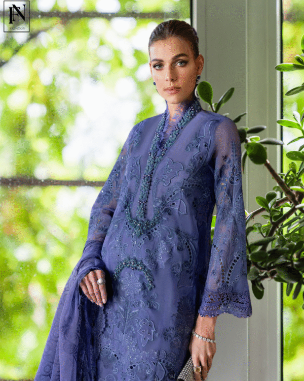 3 Piece Unstitched Embroidered Organza Suit | D-2506-B - Image 7
