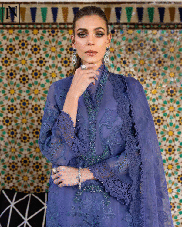 3 Piece Unstitched Embroidered Organza Suit | D-2506-B - Image 8