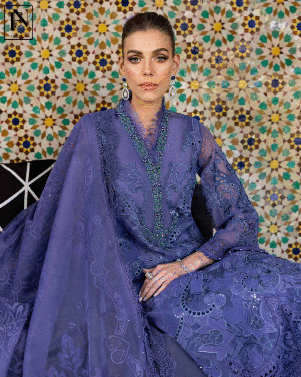 3 Piece Unstitched Embroidered Organza Suit | D-2506-B - Image 9