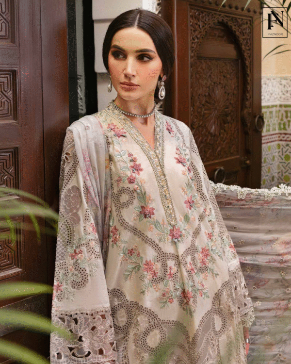 3 Piece Unstitched Embroidered Lawn Suit | D-2514-B - Image 3