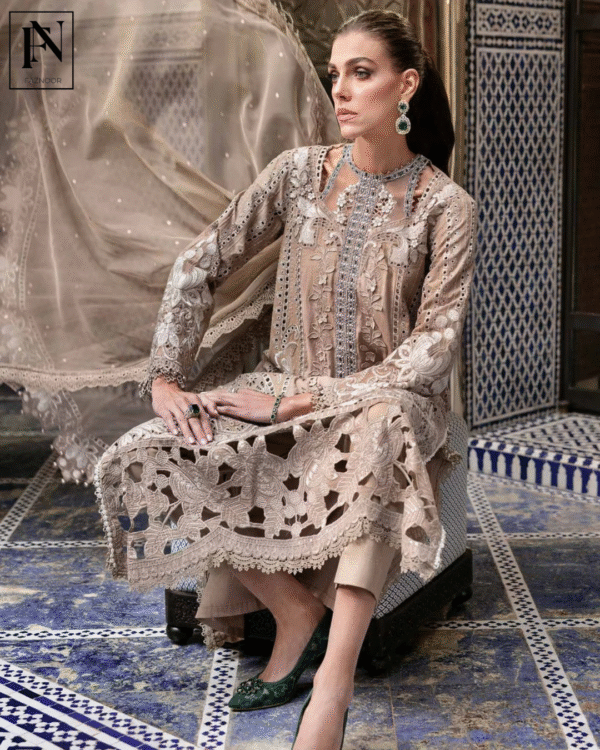 3 Piece Unstitched Embroidered Lawn Suit | D-2502-A - Image 3