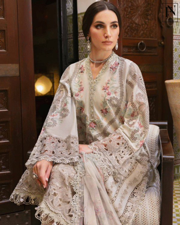 3 Piece Unstitched Embroidered Lawn Suit | D-2514-B - Image 7