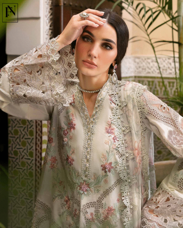 3 Piece Unstitched Embroidered Lawn Suit | D-2514-B - Image 8