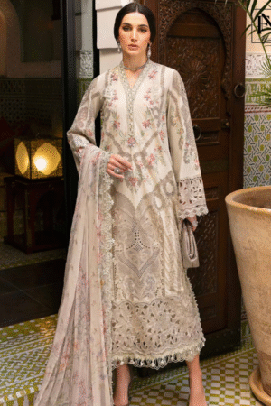 3 Piece Unstitched Embroidered Lawn Suit | D-2514-B