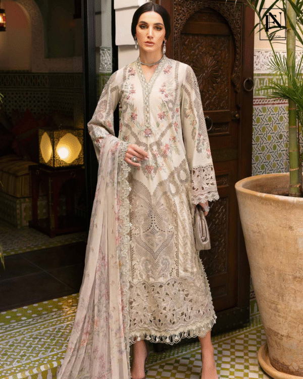 3 Piece Unstitched Embroidered Lawn Suit | D-2514-B
