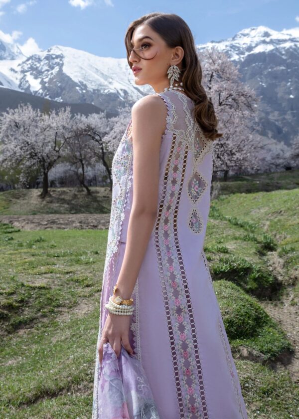 Crimson X Saira Shakira Luxury Lawn – A Floral Mesh - Lavender - Image 2