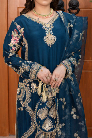 Embroidered raw silk formal dress for festive wear